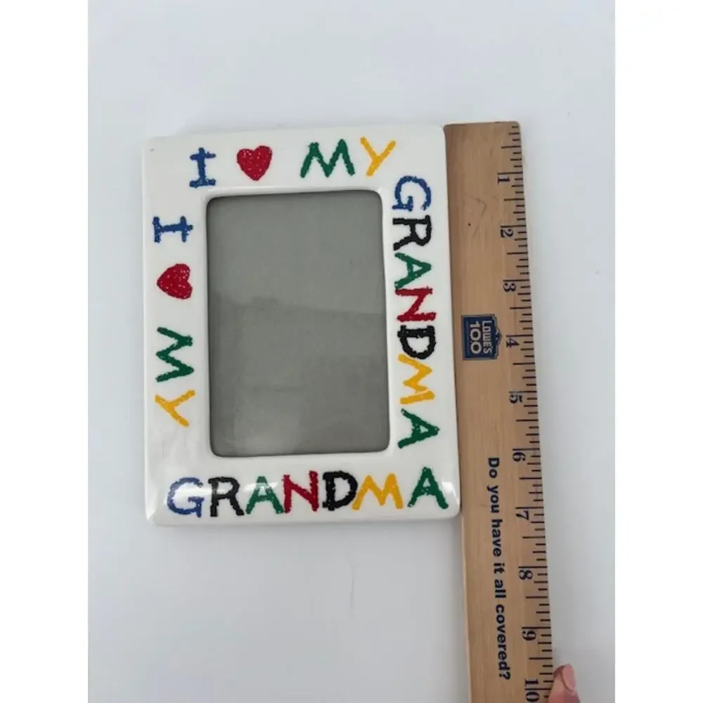 VTG 90s Ceramic Picture Frame I Love Grandma 4x6 Primary Colors Crayon RetroGift